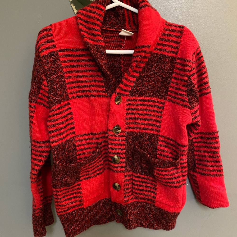 GAP Button-Down Red Buffalo-Check Cardigan
